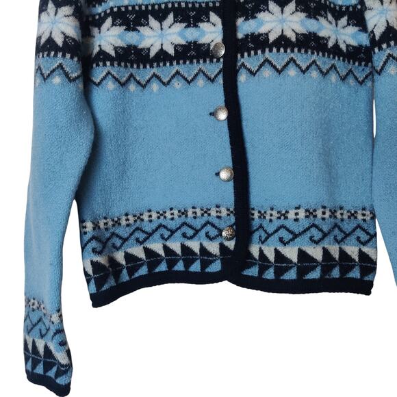 Vtg Tally Ho Wool Winter Fair Isle Thick Knit Cardigan Sweater Medium - Picture 4 of 10